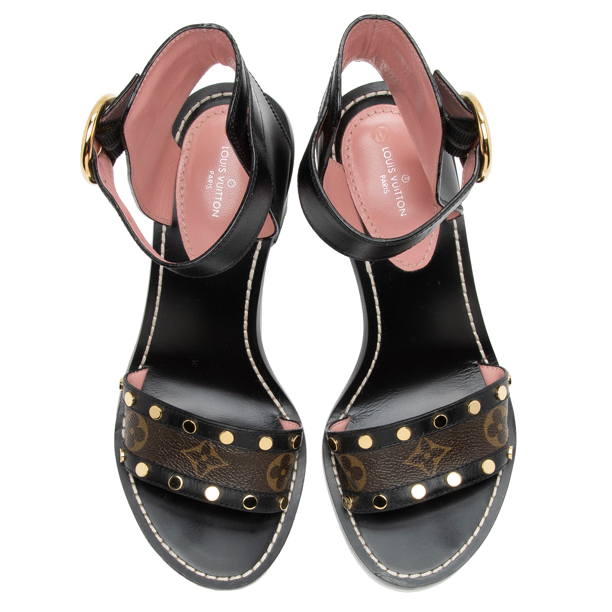 Louis Vuitton Calfskin Monogram Canvas Passenger Sandals - Size 7 / 37 (SHF-RndsyE)