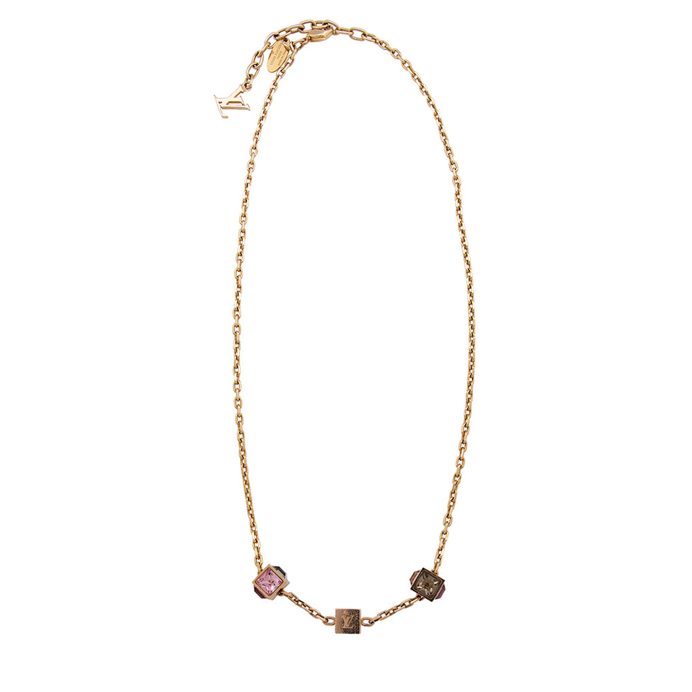 Louis Vuitton Gold Tone Crystal Gamble Station Necklace Louis
