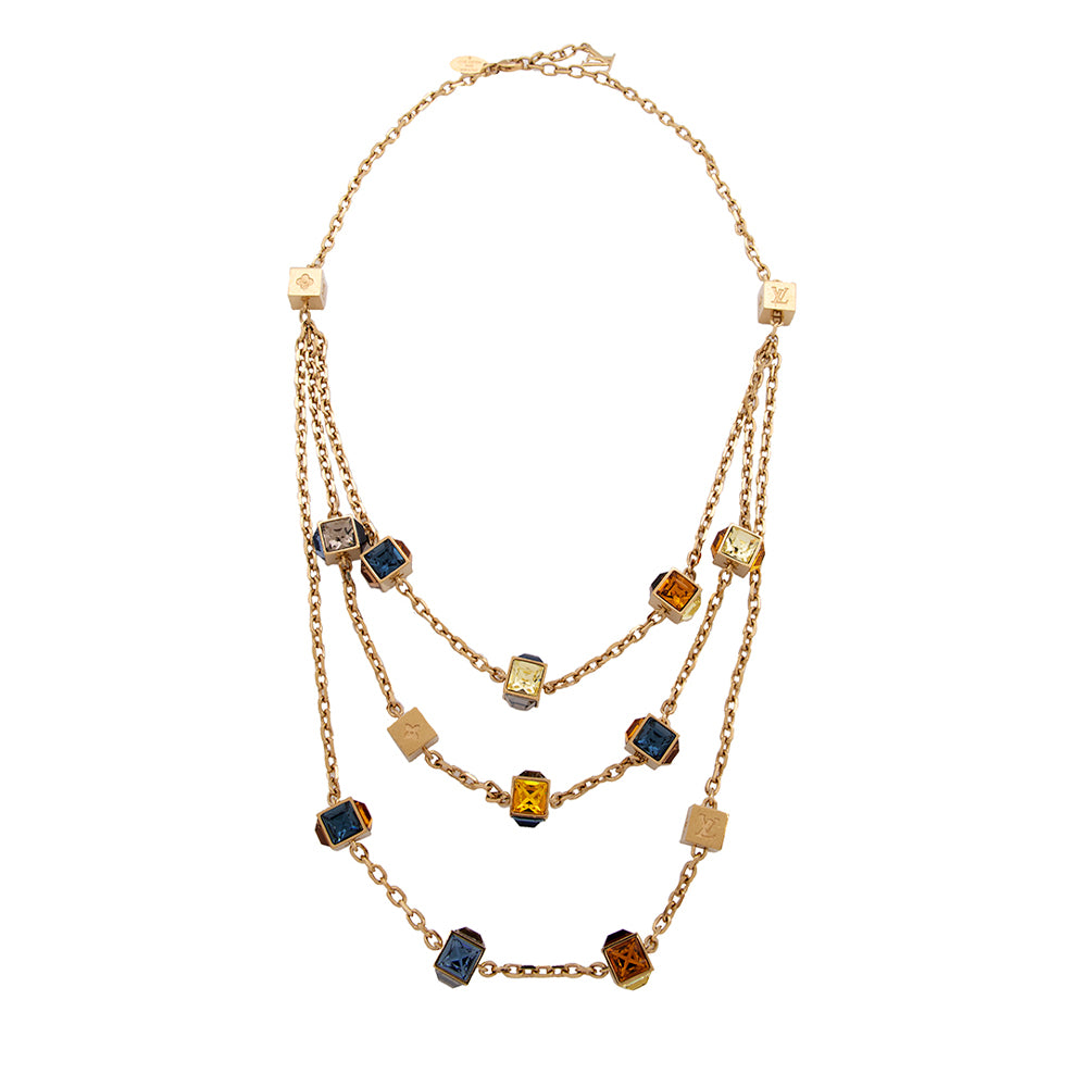 Louis Vuitton Crystal Multistrand Gamble Necklace (SHF-18854)