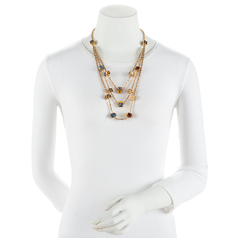 LOUIS VUITTON GAMBLE 3 TIER NECKLACE GOLD CRYSTAL, Luxury