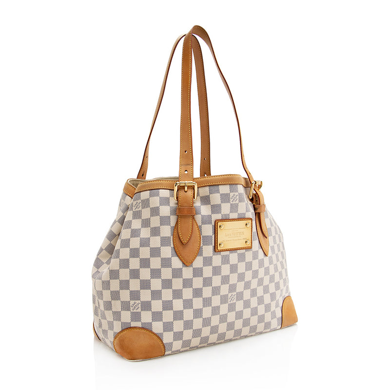 Louis Vuitton Hampstead MM Damier Azur Leather Tote Shoulder Bag