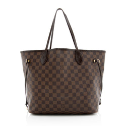 Authentic Louis Vuitton Damier Ebene Canvas Neverfull MM with Red