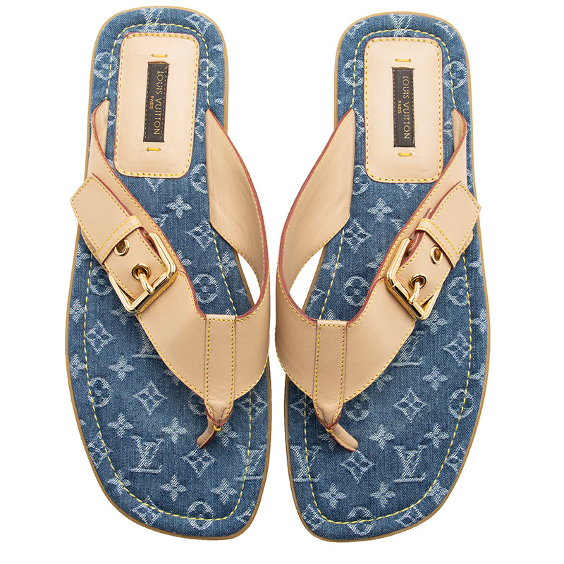 LOUIS VUITTON Monogram Denim Wedges Sandals size 38, Luxury