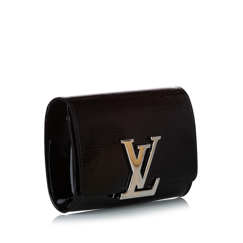 Louis Vuitton Lv Logo Pochette Louise Ew Bag All Black Clutch Leather  Ladies Use