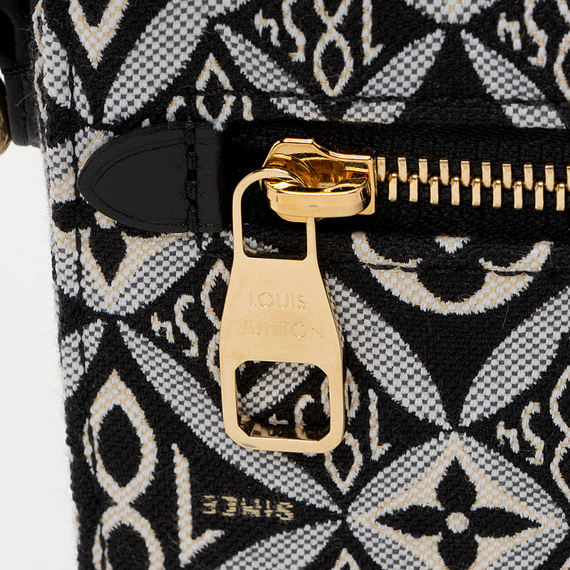 Louis Vuitton Black Since 1854 Jacquard Textile Pochette Metis Gold Tone Hardware (Like New), Patterned/White/Black Womens Handbag