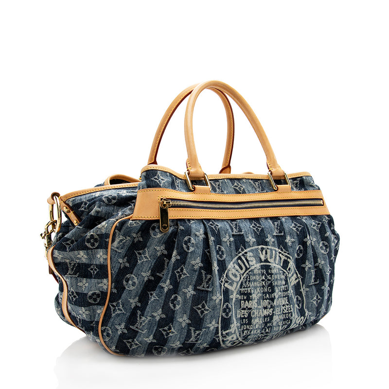 Louis Vuitton Limited Edition Denim Cabas Raye GM Shoulder Bag For