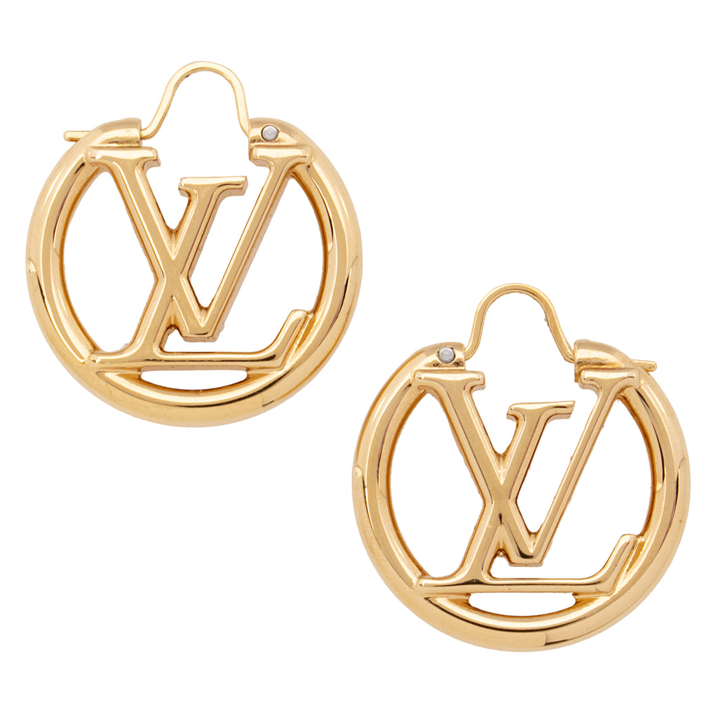 Louis Vuitton LV Dual Tone Logo Huggie Earrings