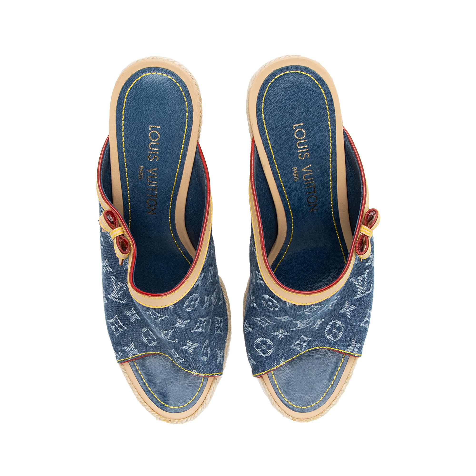 Louis Vuitton Monogram Denim Espadrilles Wedge Sandals - Size 9 / 39 (SHF-23720)