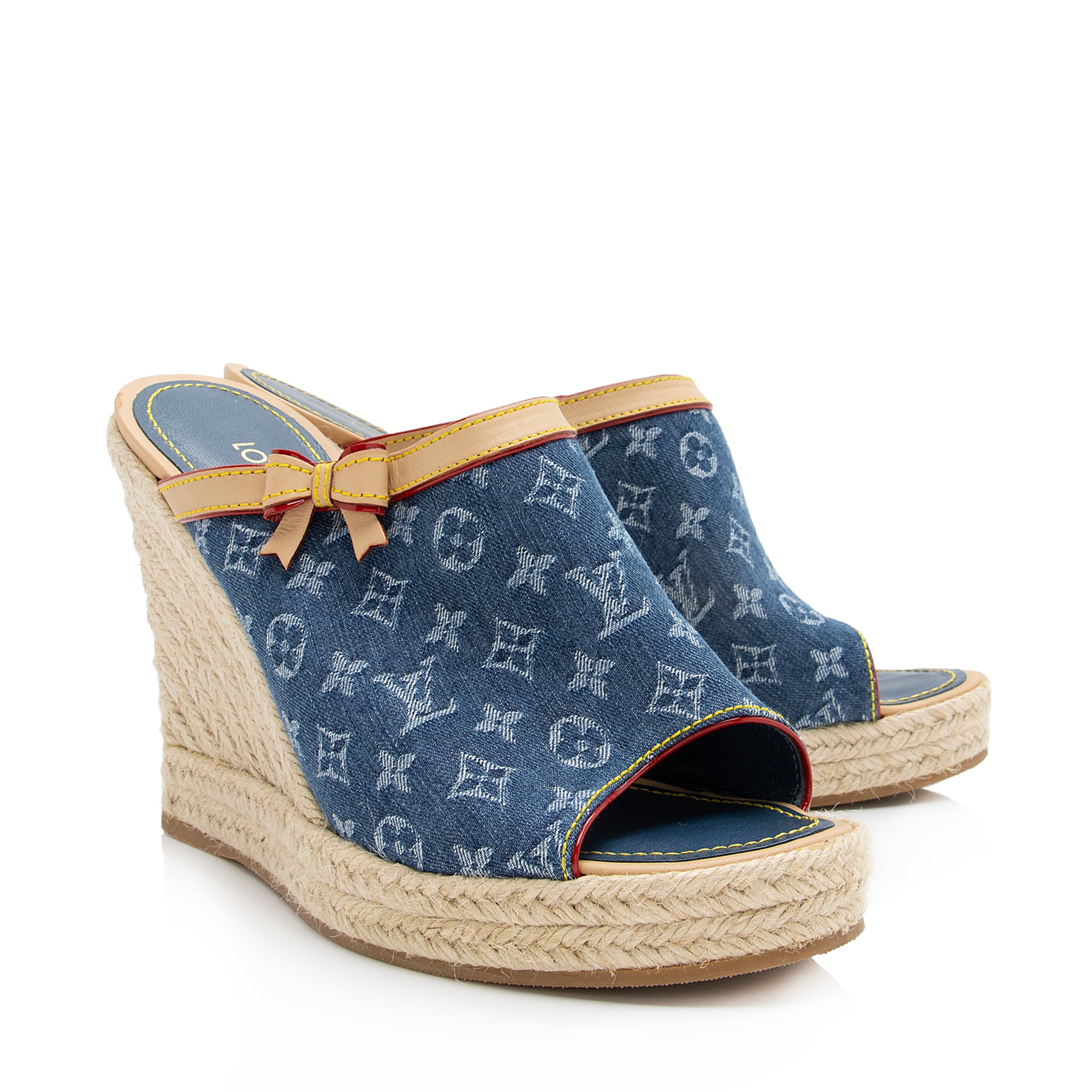 Louis Vuitton Monogram Denim Espadrilles Wedge Sandals - Size 9 / 39 (SHF-23720)