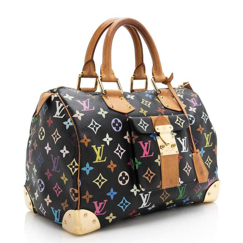 Auth Louis Vuitton Monogram Multi color Black Speedy 30 Hand Bag
