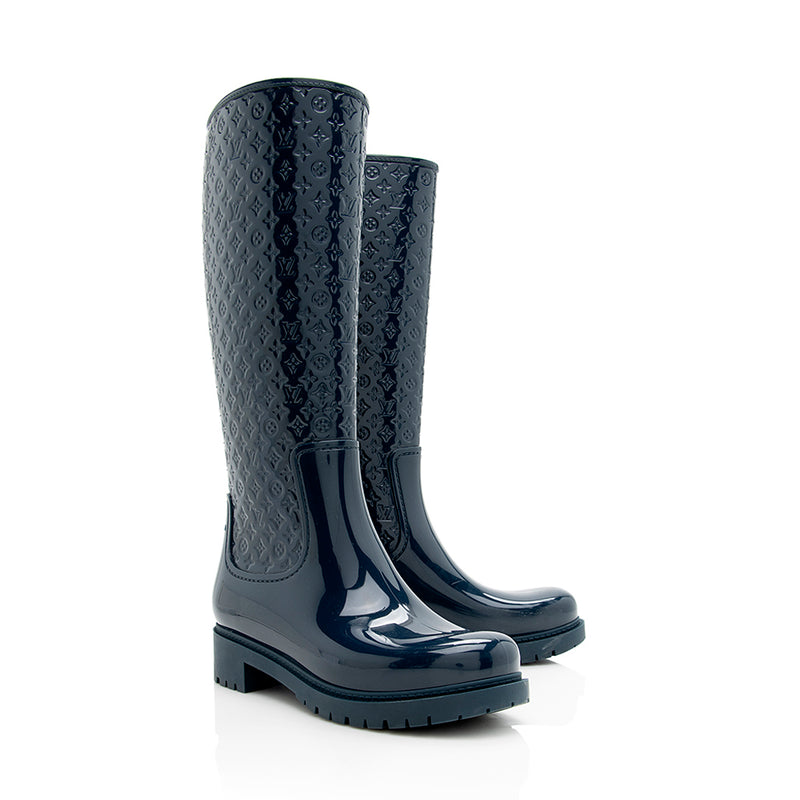 Louis Vuitton Rubber Embossed Monogram Drops High Rain Boots 37 Black