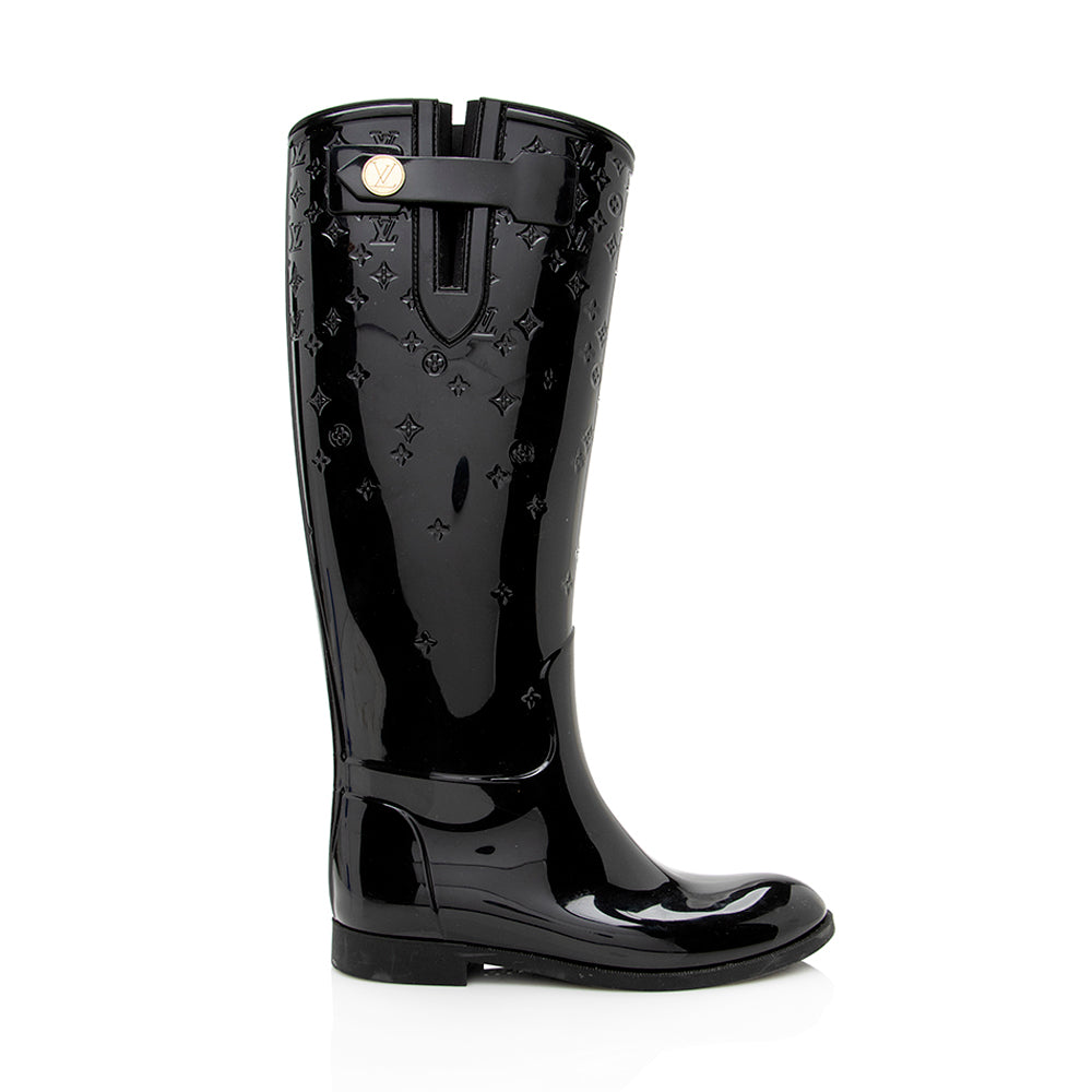 LOUIS VUITTON Plat Shrine Knee-high boots Boots Rain shoes rubber Black