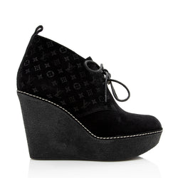 Louis Vuitton Black Suede and Leather Peep Toe Booties