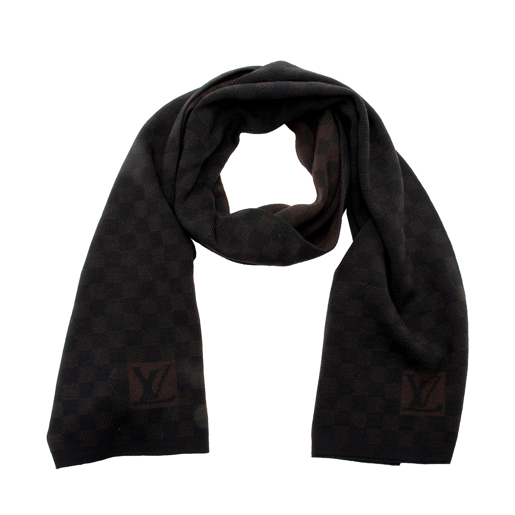 Louis Vuitton Petit Damier Ebene Wool Scarf (SHF-22878)