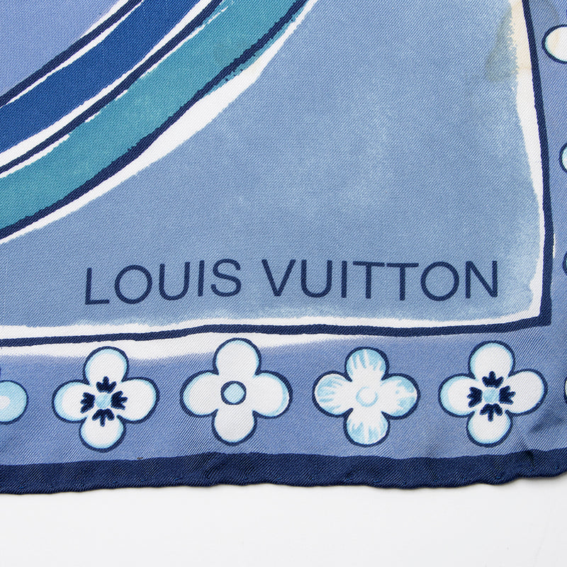 Louis Vuitton Blue Monogram Denim Pattern Silk Square Scarf Louis Vuitton