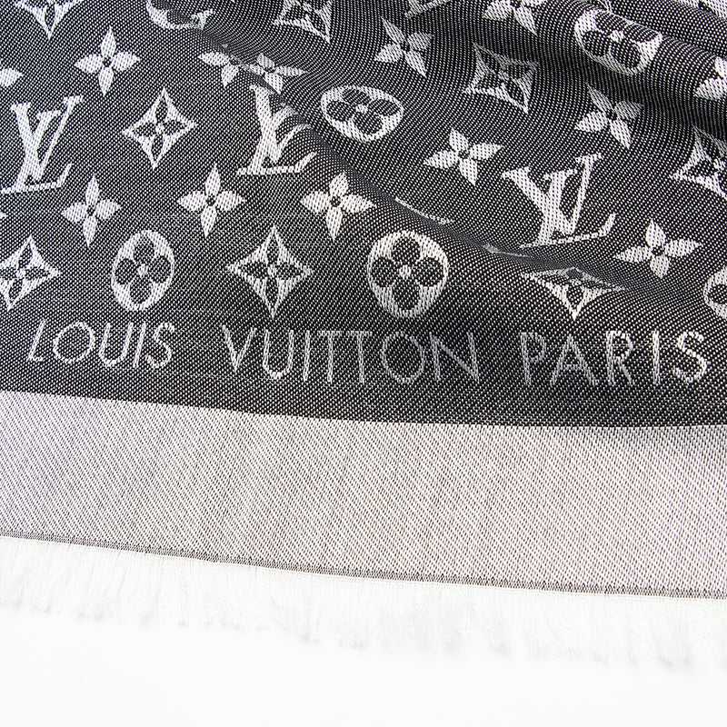 LOUIS VUITTON Silk Wool Monogram Denim Shawl Piment 188662