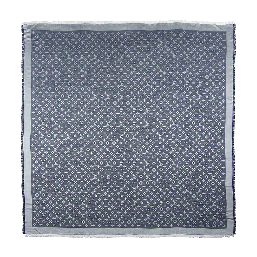 Louis Vuitton Silk & Wool Monogram Denim Monogram Shawl (SHF-21519)