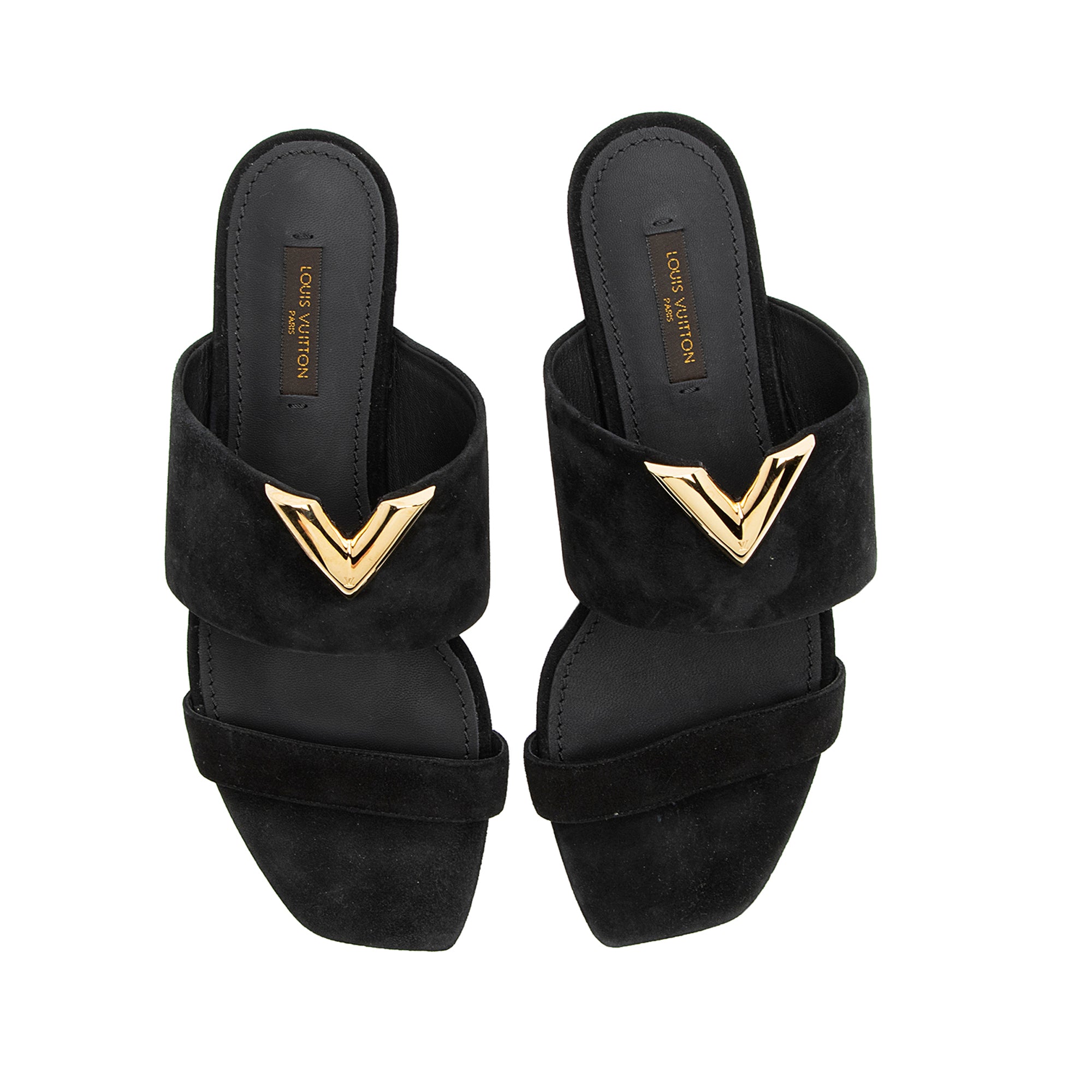 Louis Vuitton Suede V Cut Slide Sandals - Size 8 / 38 (SHF-23625)