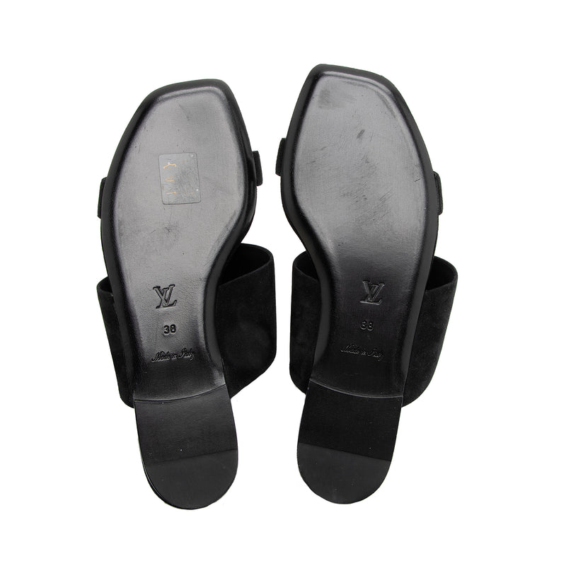 Louis Vuitton Suede V Cut Slide Sandals - Size 8 / 38 (SHF-23625