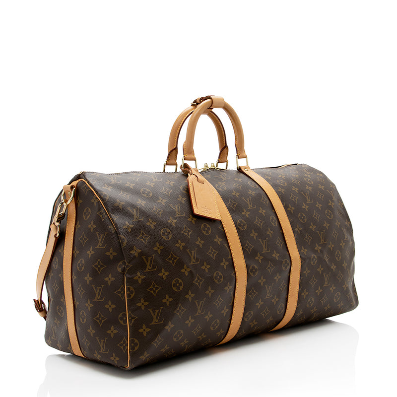 Louis Vuitton Brown Monogram Keepall 55 Travel Duffle Luggage Bag Vintage
