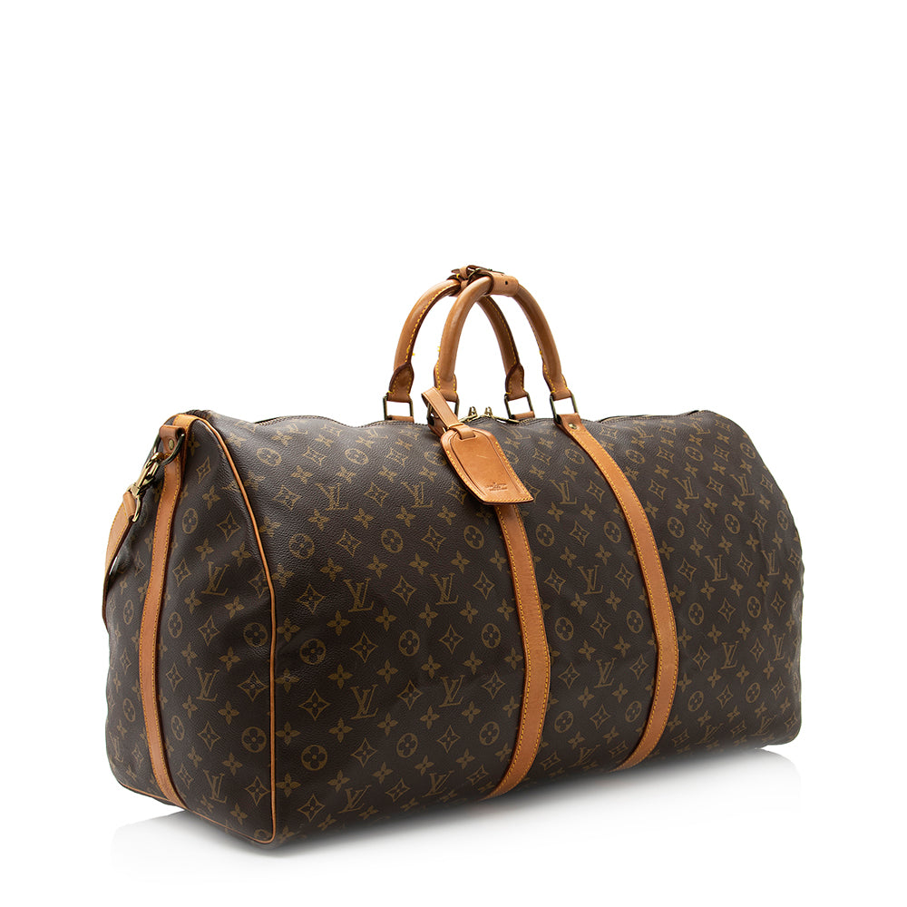 Louis Vuitton Vintage Monogram Canvas Keepall Bandouliere 60 Duffle Bag (SHF-20354)
