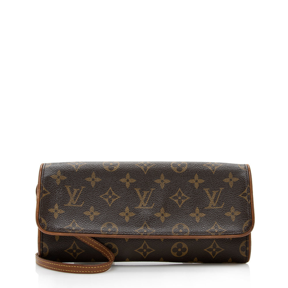 LOUIS VUITTON Double V Grained Leather Monogram Shoulder Bag Brown