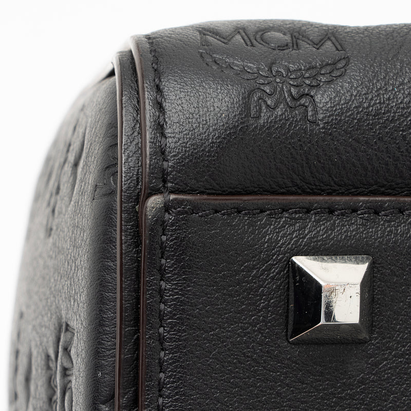 Mcm Essential Monogrammed Leather Boston 23 Satchel In Lotus