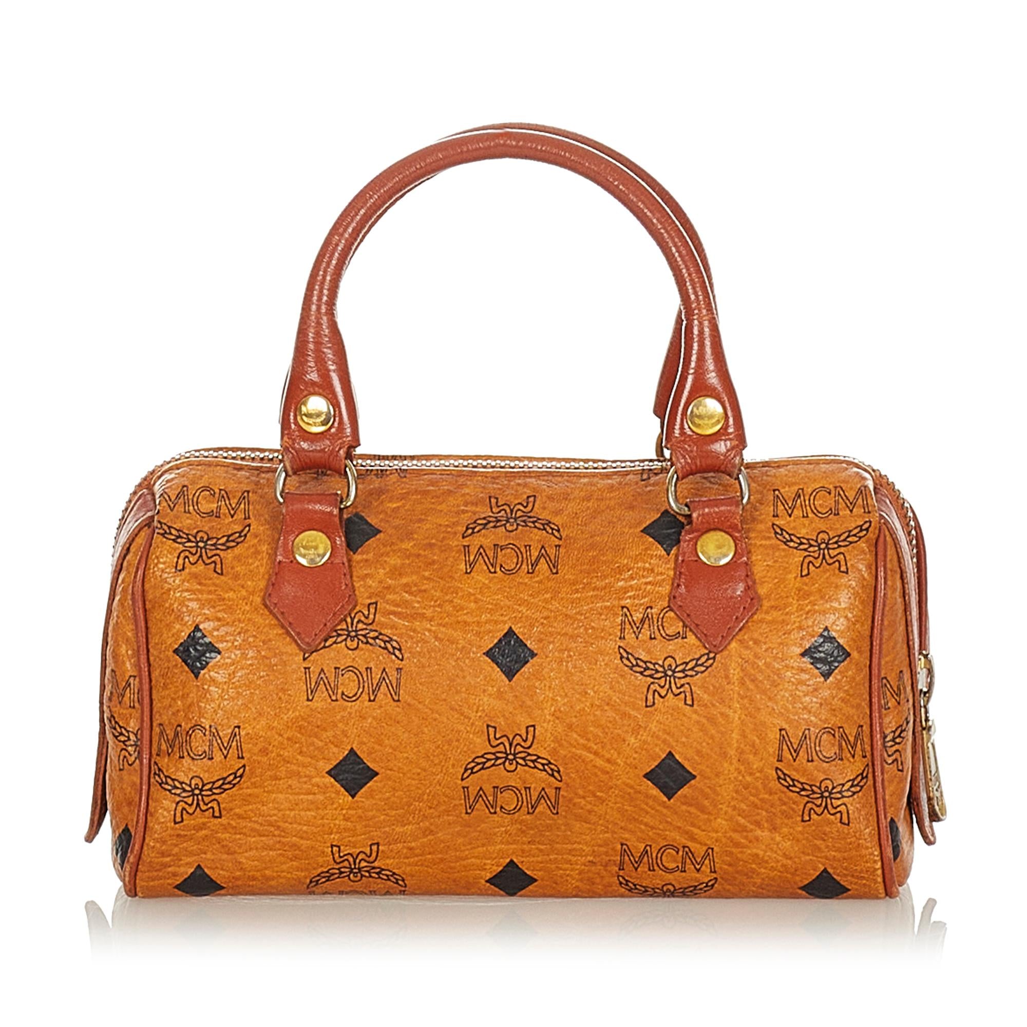 MCM Visetos Leather Boston Bag (SHG-23466)