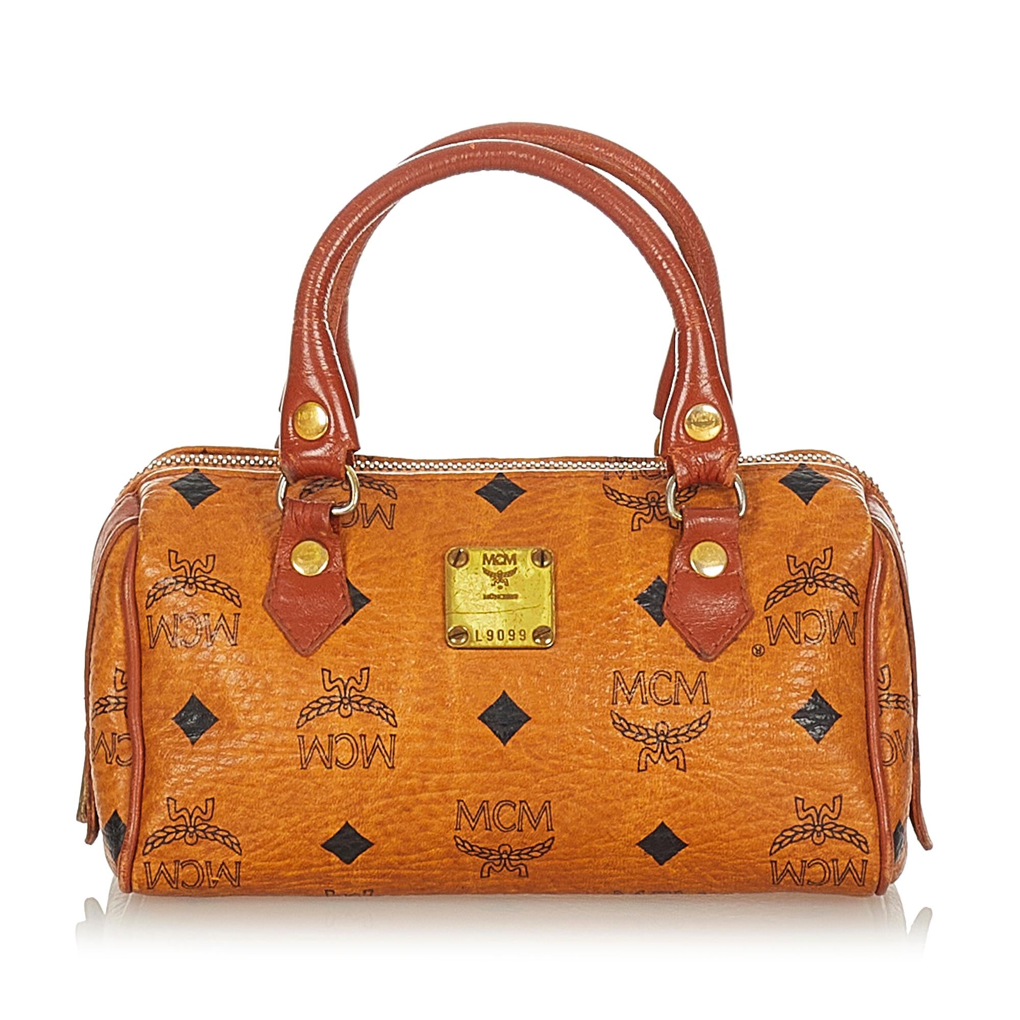 MCM Visetos Leather Boston Bag (SHG-23466)
