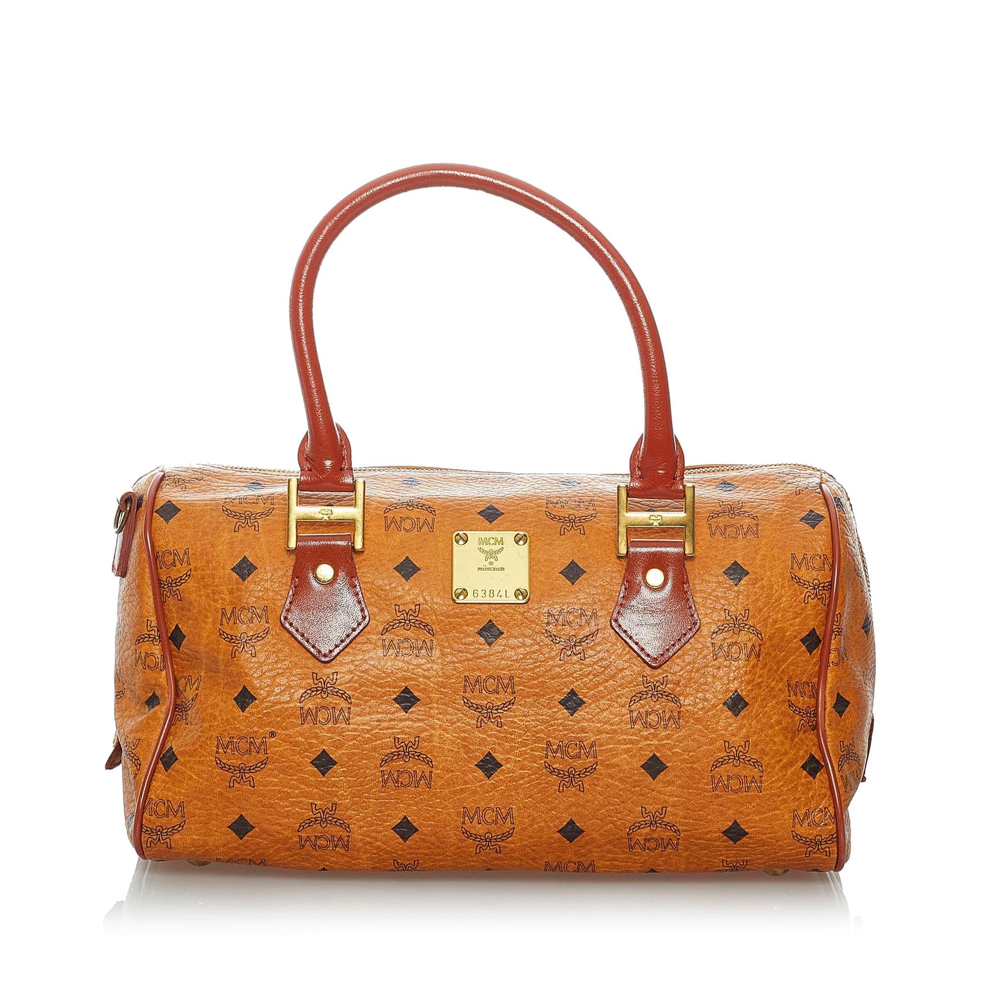 MCM Visetos Leather Boston Bag (SHG-29523)