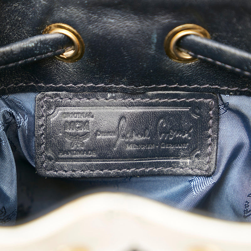 MCM, Bags, Authentic Vintage Mcm White Navy Visetos Leather Drawstring  Bucket Bag