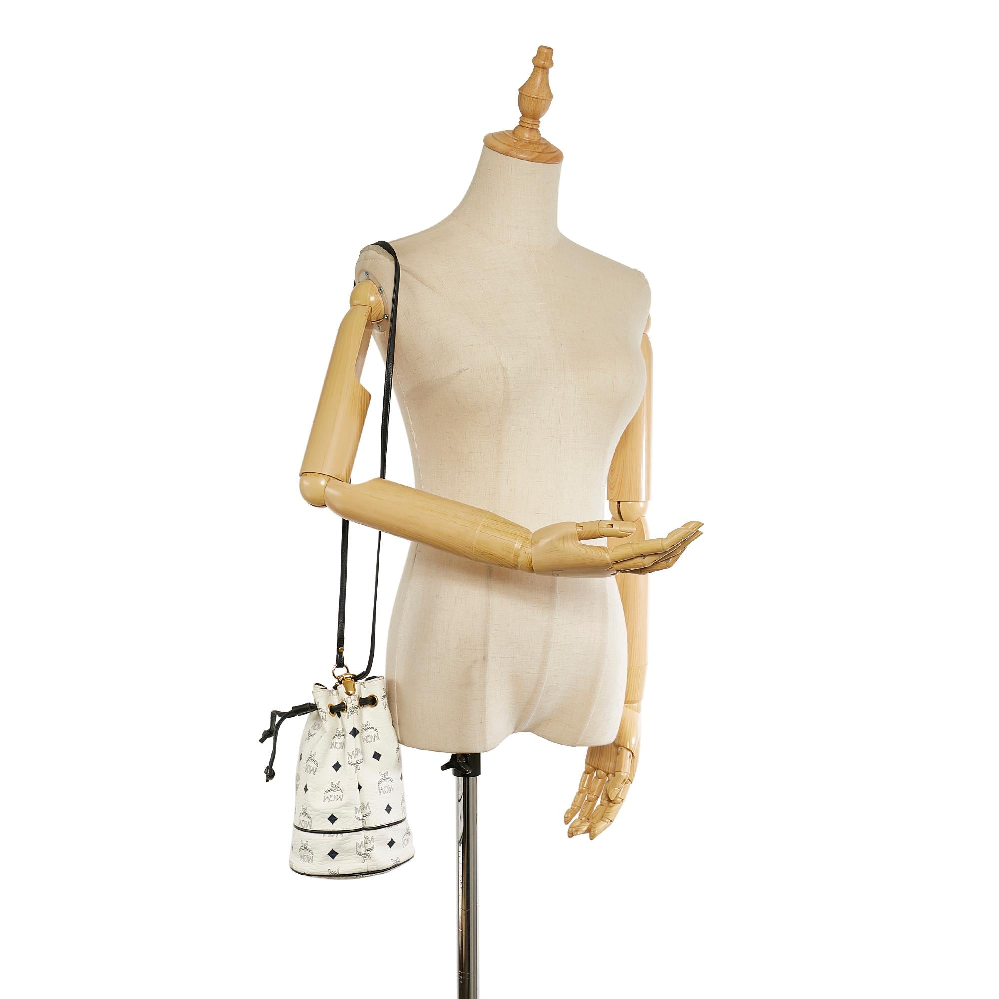 MCM Visetos Leather Drawstring Bucket Bag (SHG-26269)