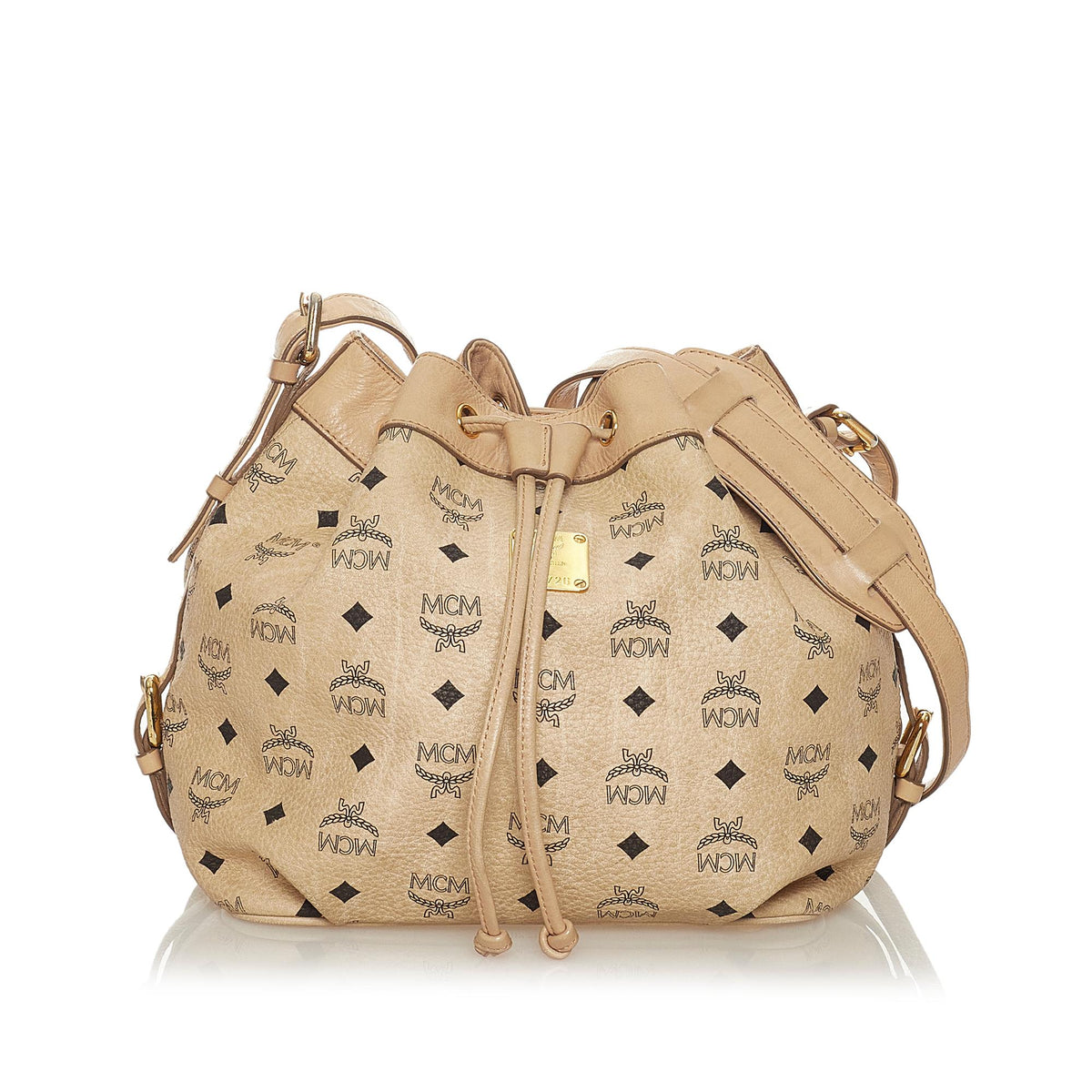 MCM Vintage Visetos Drawstring Bucket Bag MCM // Brown Leather Visetos Bucket Bag – VSP Consignment main image 2