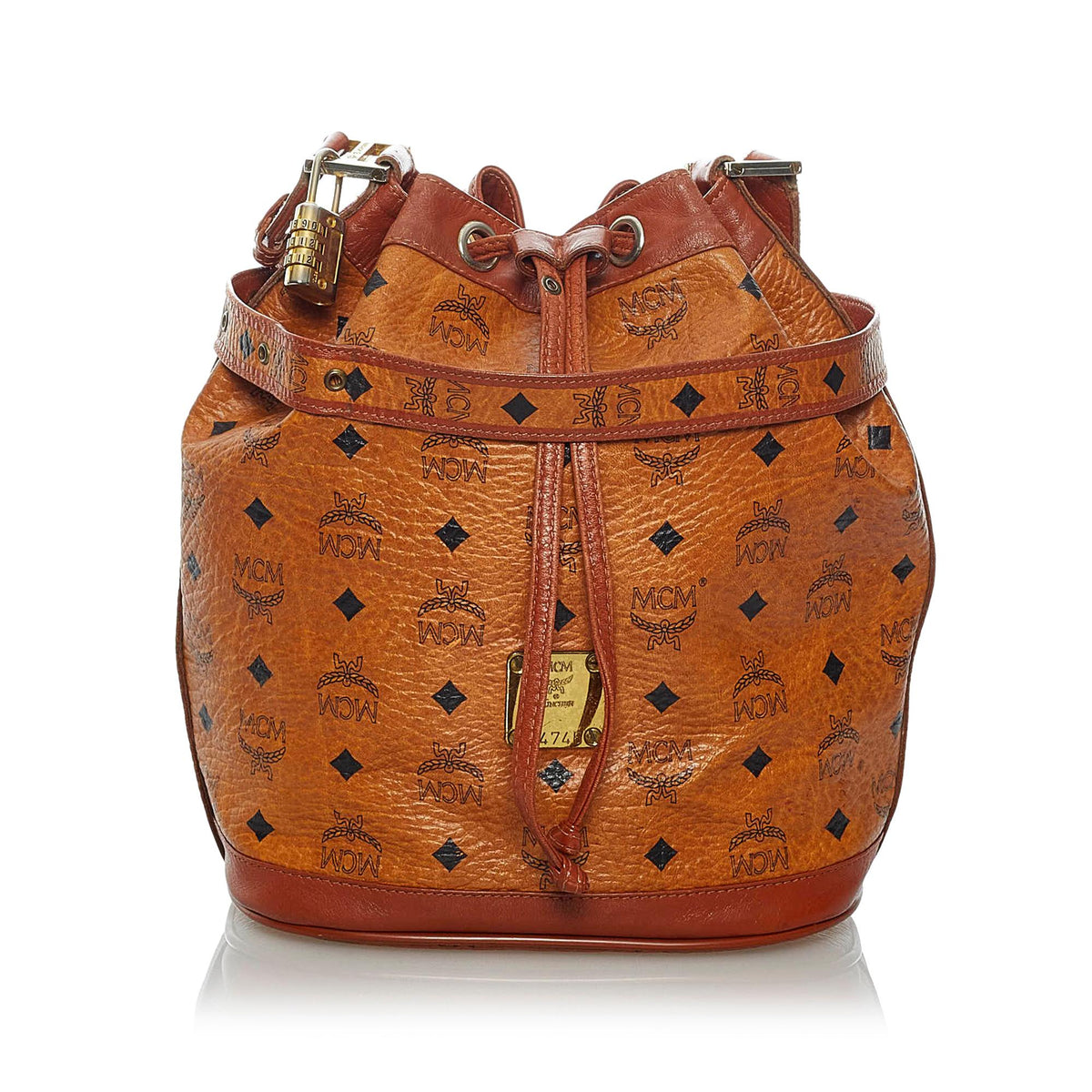 MCM Vintage Visetos Drawstring Bucket Bag MCM // Brown Leather Visetos Bucket Bag – VSP Consignment main image 4