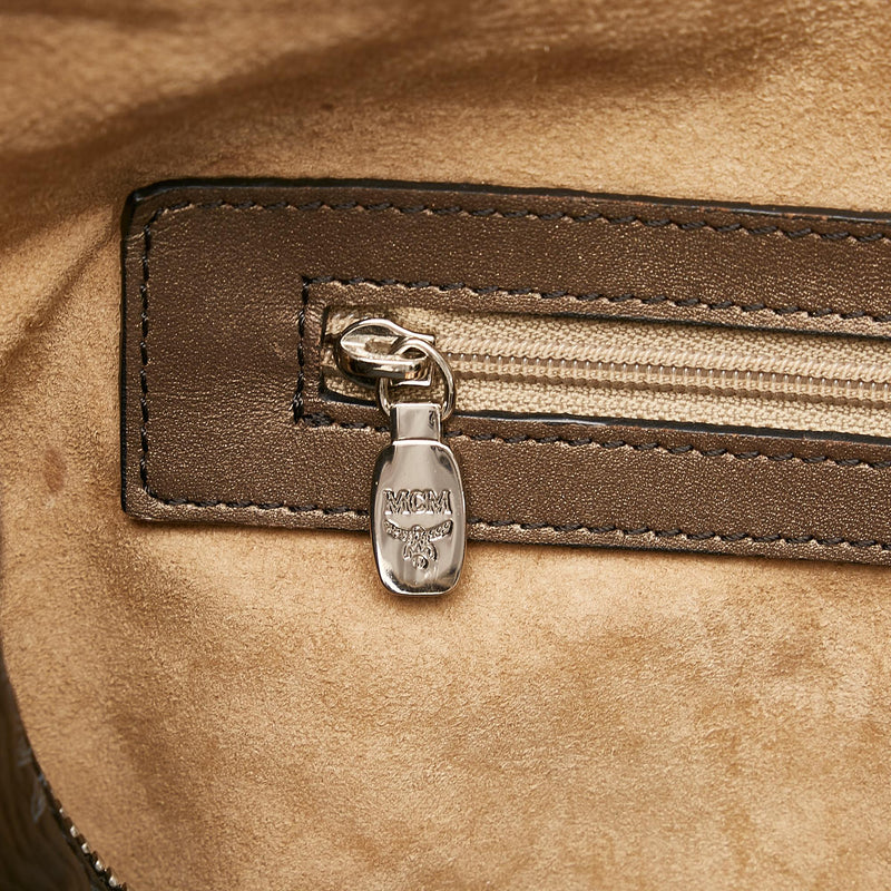 Mcm Preloved Visetos Leather Lion Boston Bag