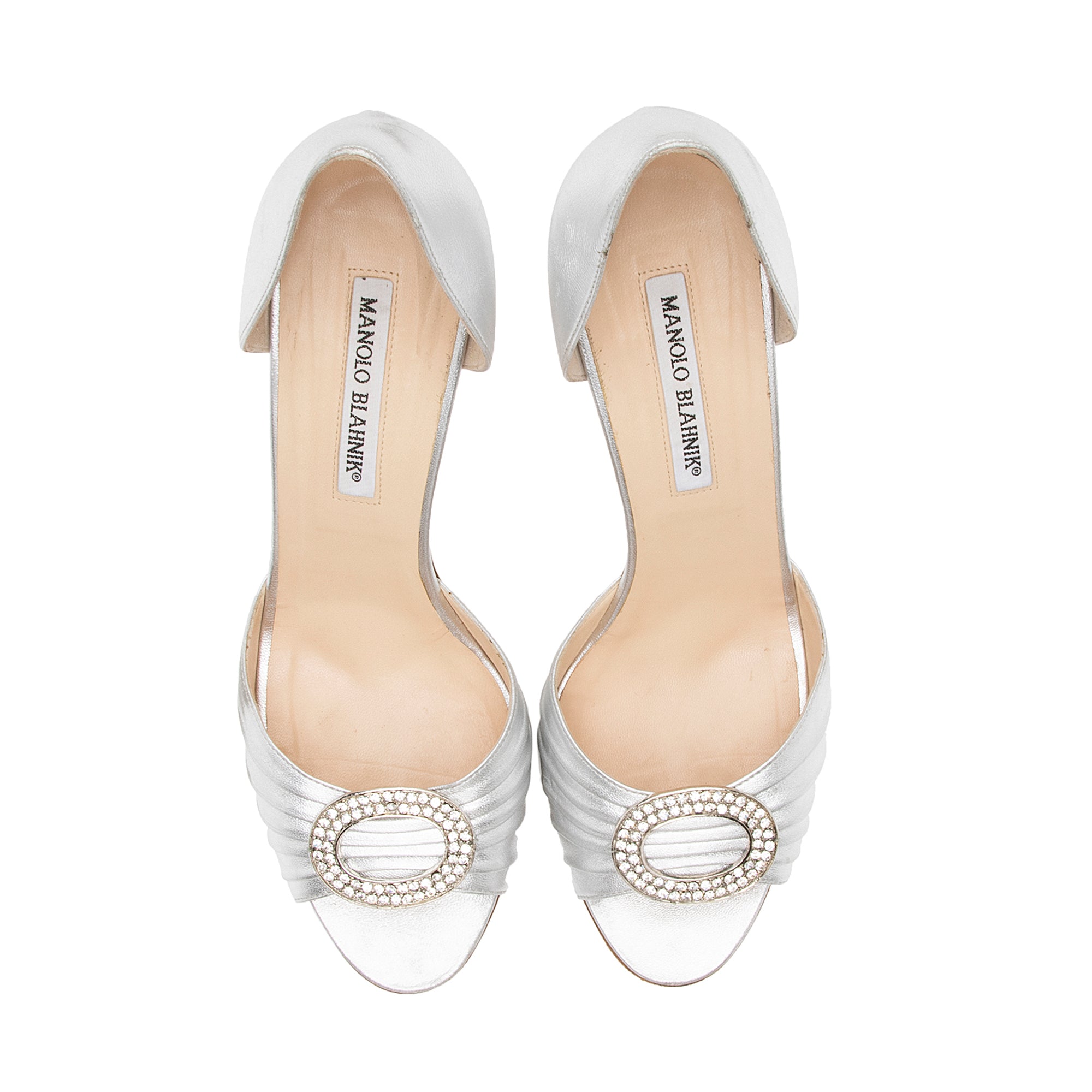 Manolo Blahnik Metallic Lambskin Crystal Sedarby D'Orsay Pumps - Size 9 / 39 (SHF-LcPDnE)
