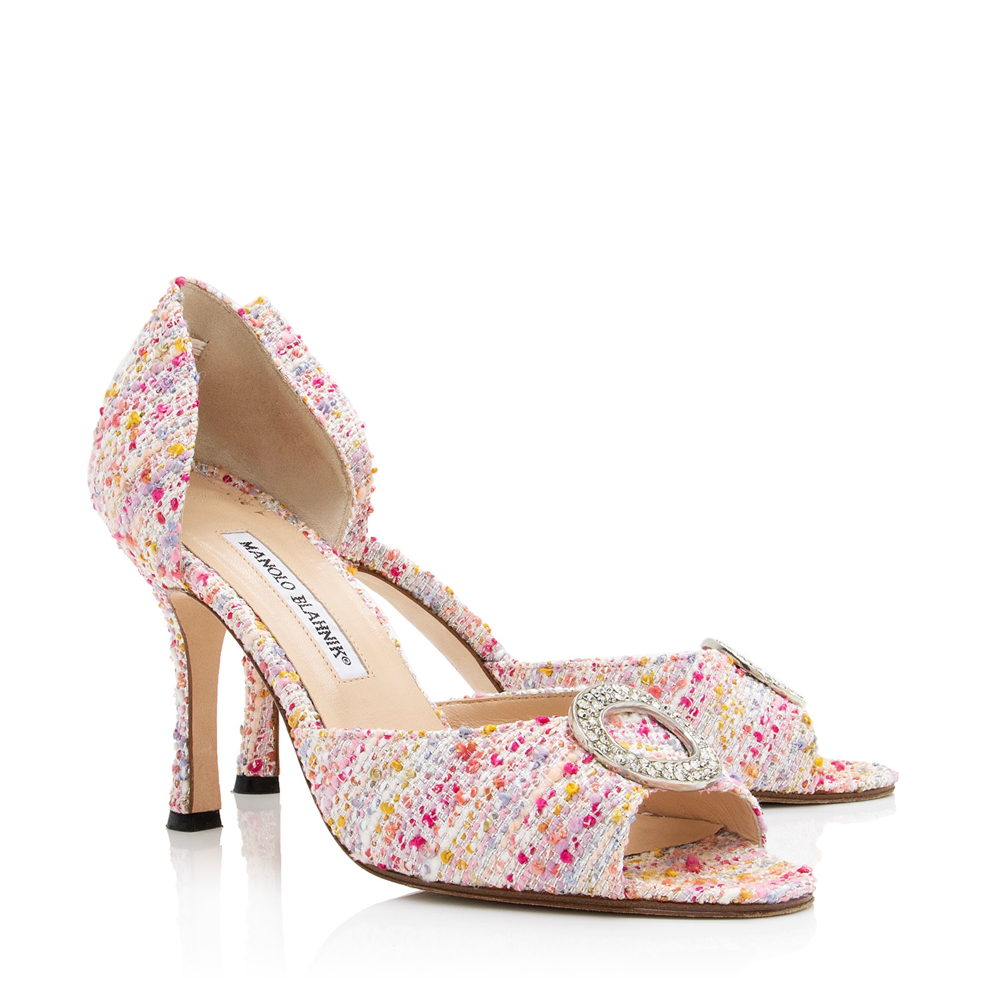 Manolo Blahnik Tweed Crystal Sammy D'Orsay Pumps - Size 8 / 38 (SHF-23630)
