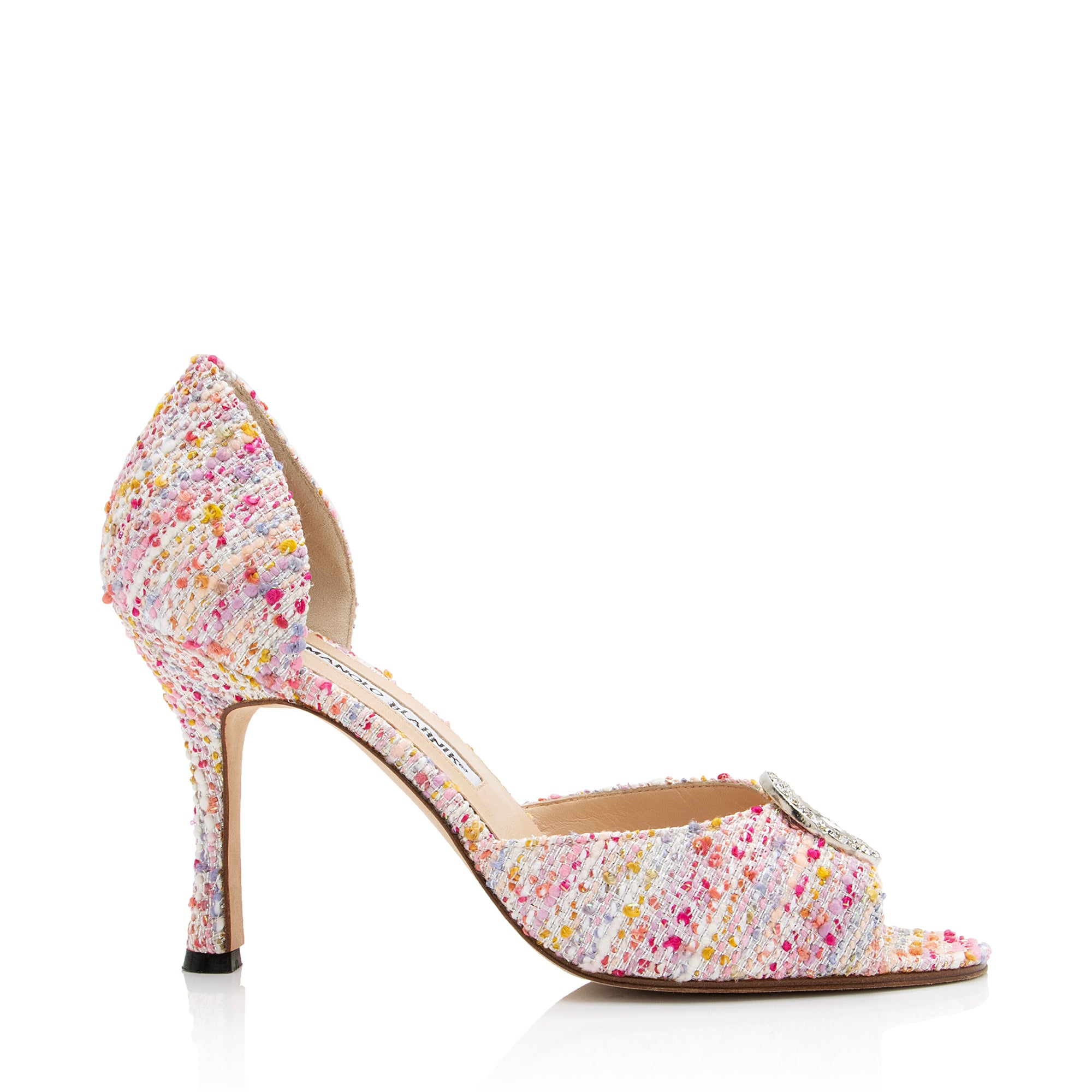 Manolo Blahnik Tweed Crystal Sammy D'Orsay Pumps - Size 8 / 38 (SHF-23630)