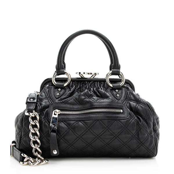 Marc Jacobs Quilted Leather Stam Satchel (SHF-19097)