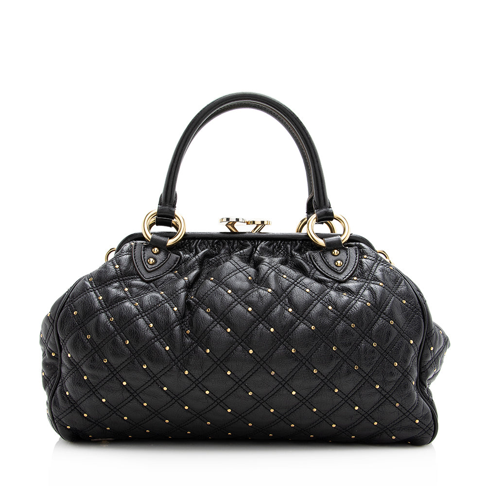 Marc Jacobs Quilted Leather Studded Stam Satchel (SHF-20644)