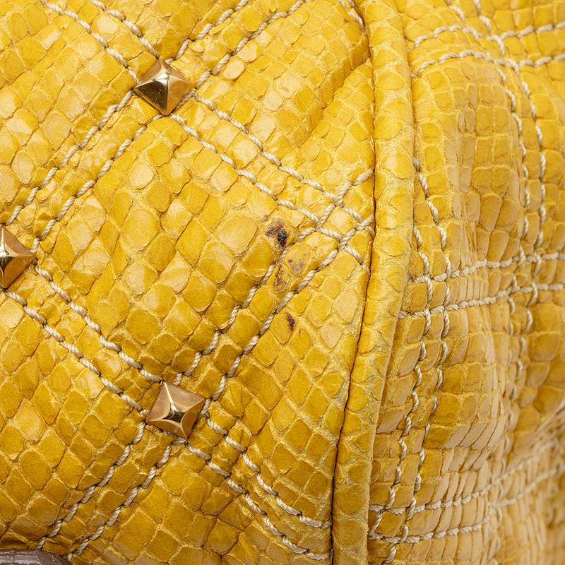 Marc Jacobs Quilted Snakeskin Studded Stam Satchel (SHF-18478)