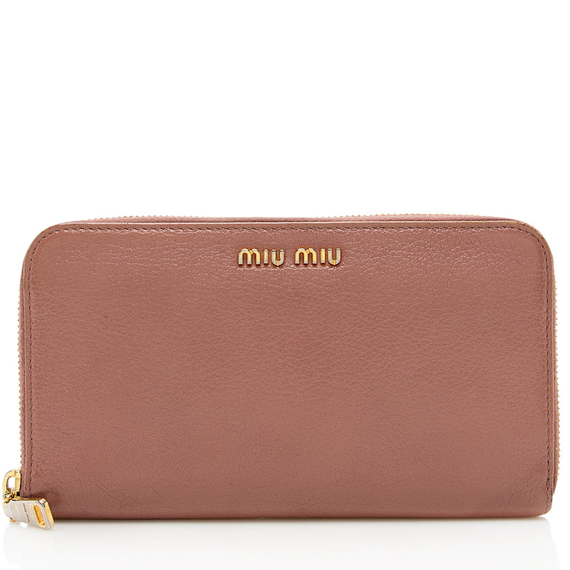 Miu Miu Leather Madras Foglio Zip Wallet - FINAL SALE (SHF-18960)
