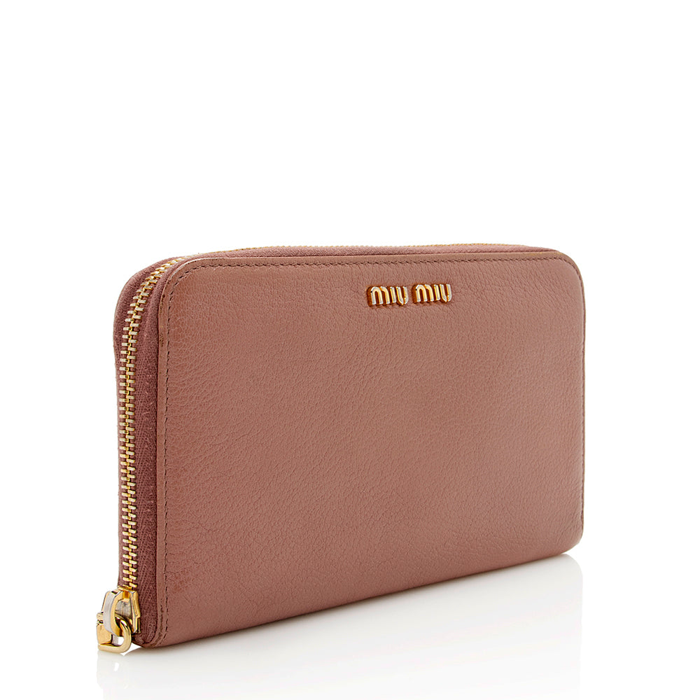 Miu Miu Leather Madras Foglio Zip Wallet - FINAL SALE (SHF-18960)