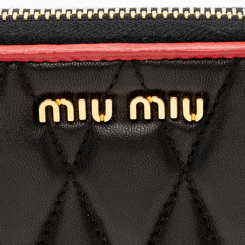 Miu Miu Quilted Leather Biker Zip Around Wallet (SHF-20286)