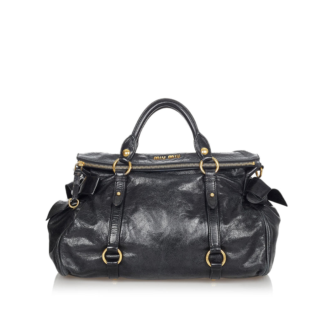 Miu Vitello Lux Bow Bag 2Way Luxury Designer Shoulder Bag Op