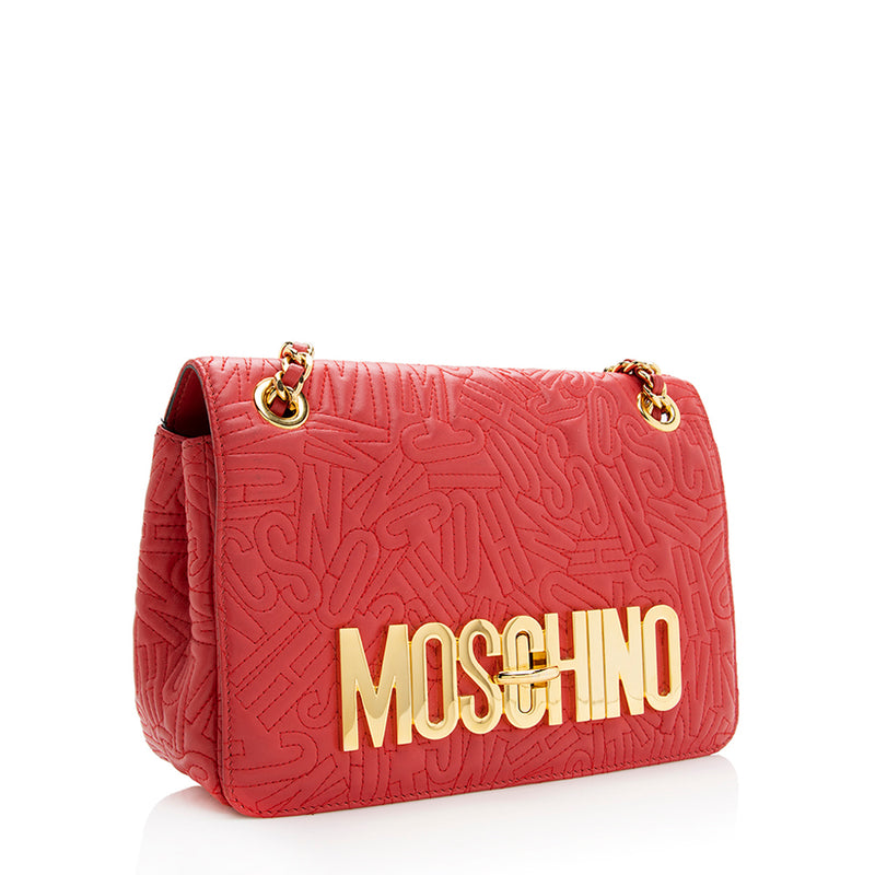 Moschino Monogram Quilted Leather Logo Flap Shoulder Bag (SHF-18978)