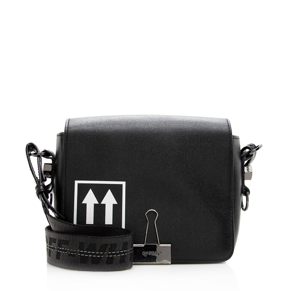 Off-White Leather Binder Clip Crossbody Bag (SHF-19149)