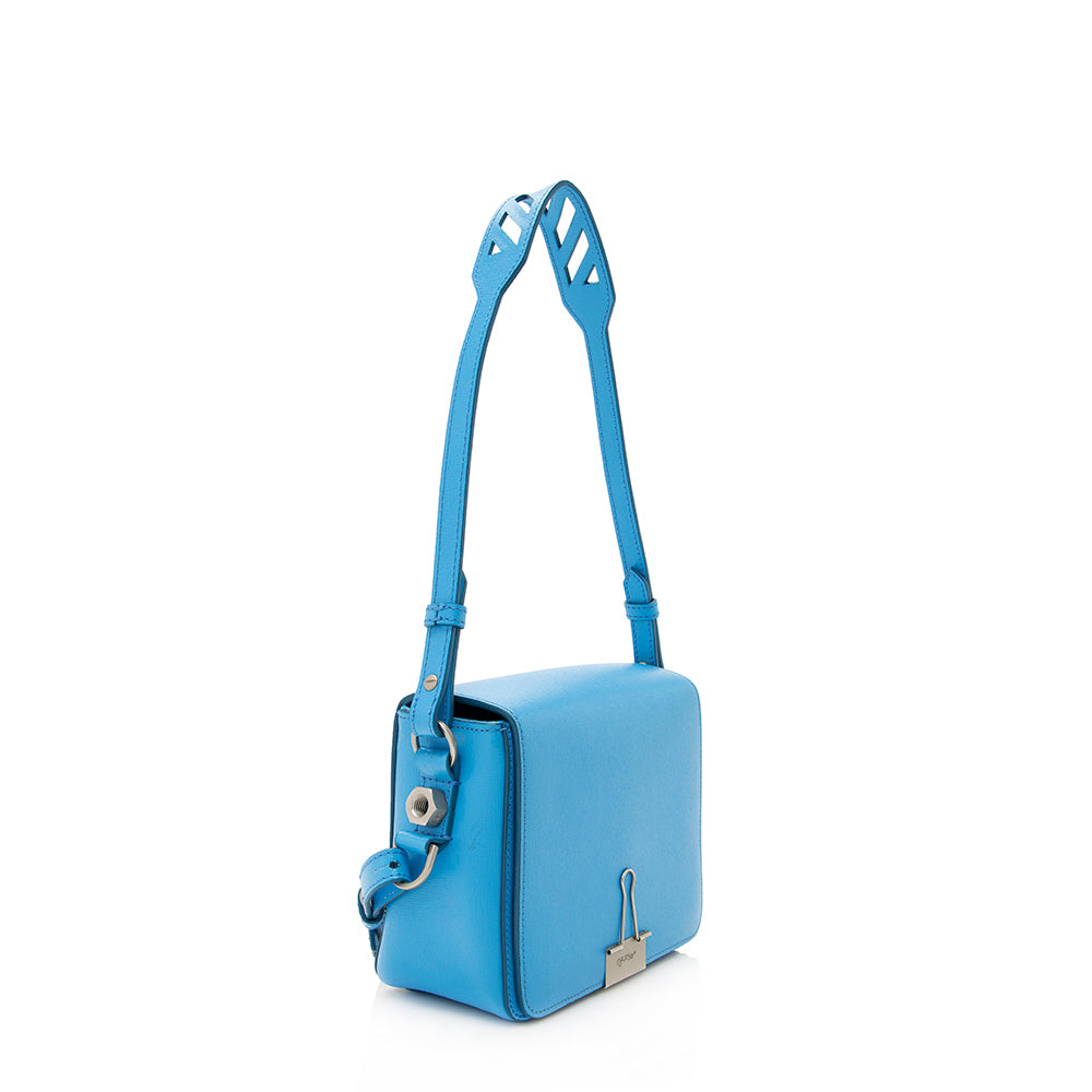 Off-White Leather Binder Clip Shoulder Bag (SHF-19471)