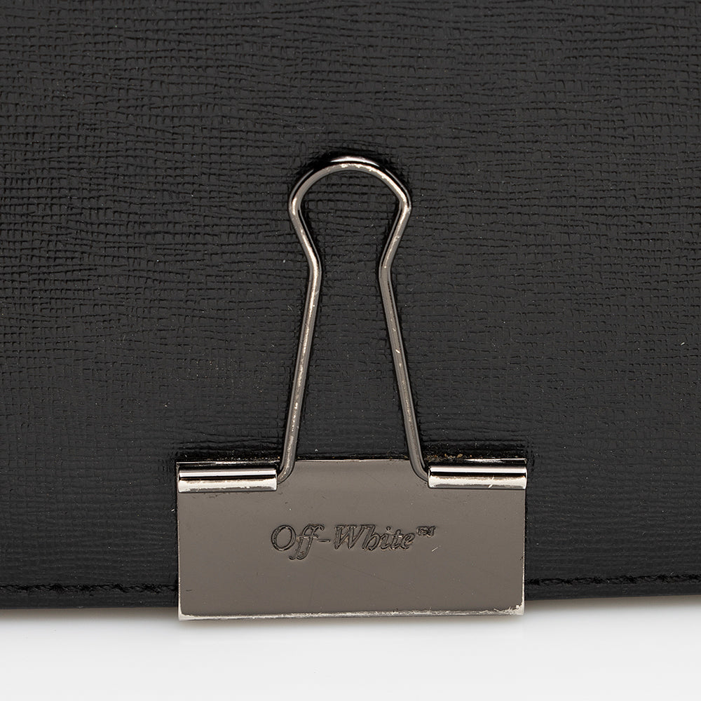 Off-White Leather Binder Clip Shoulder Bag (SHF-20660)