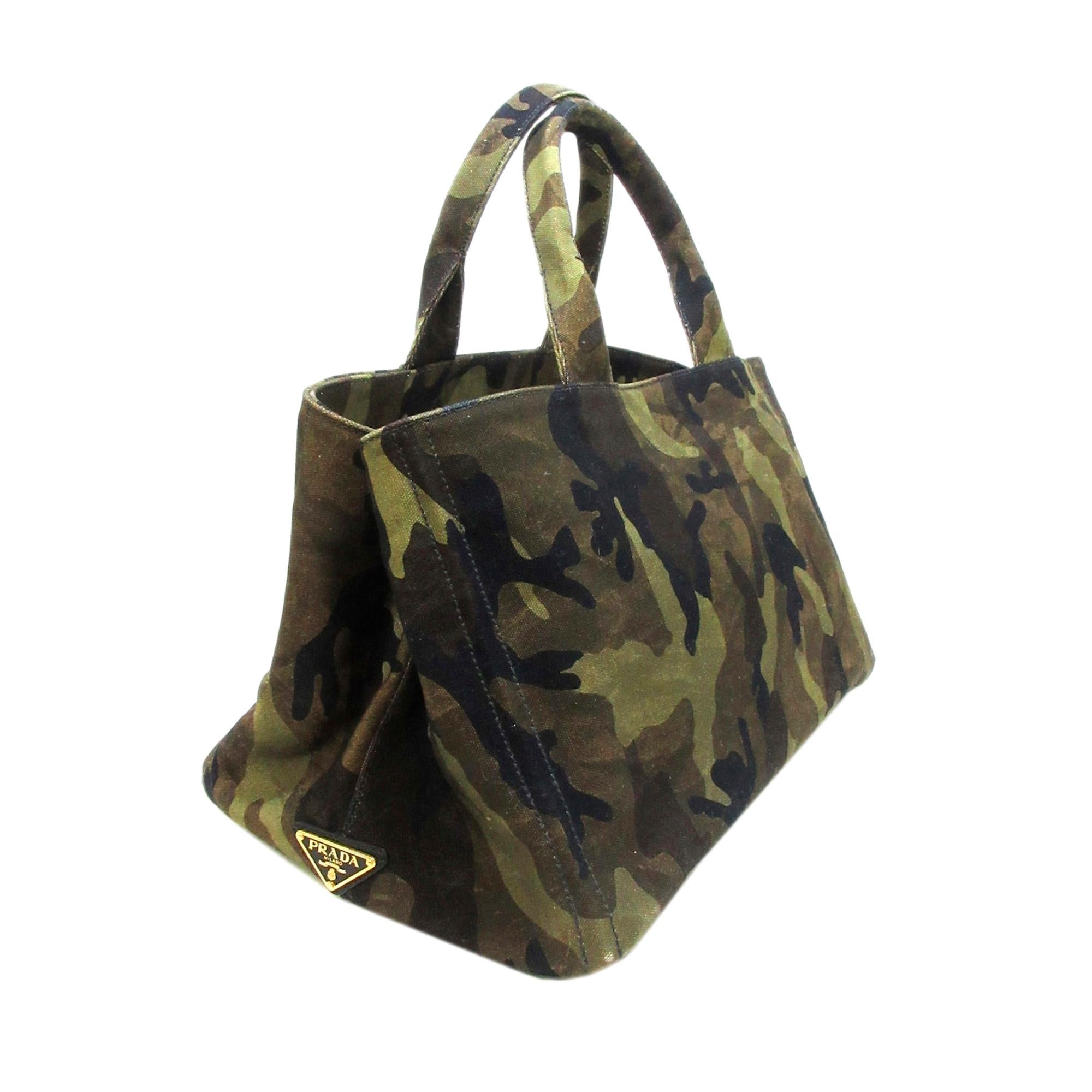 Prada Canapa Logo Camouflage Canvas Tote Bag (SHG-32283)